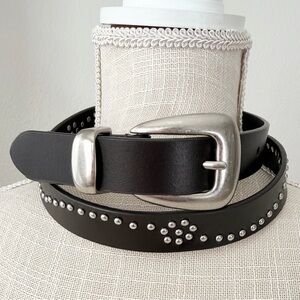 Lucky Brand Dark Brown Leather Studded Western 1" Belt w/ Silver Accents Size S